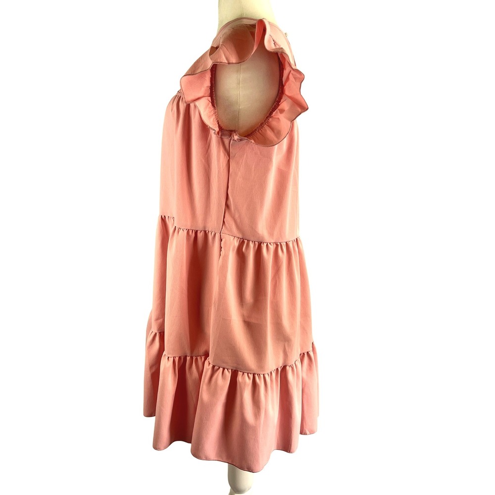 Sason Tiered Mini Dress L Petal Pink Babydoll Eyelet Detail Fairy Cottage Core - Picture 3 of 7